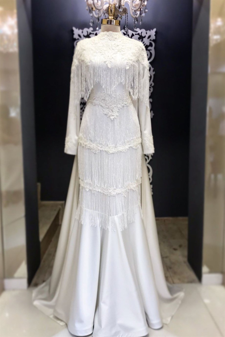Elegance Tesettür Abiye Ekru