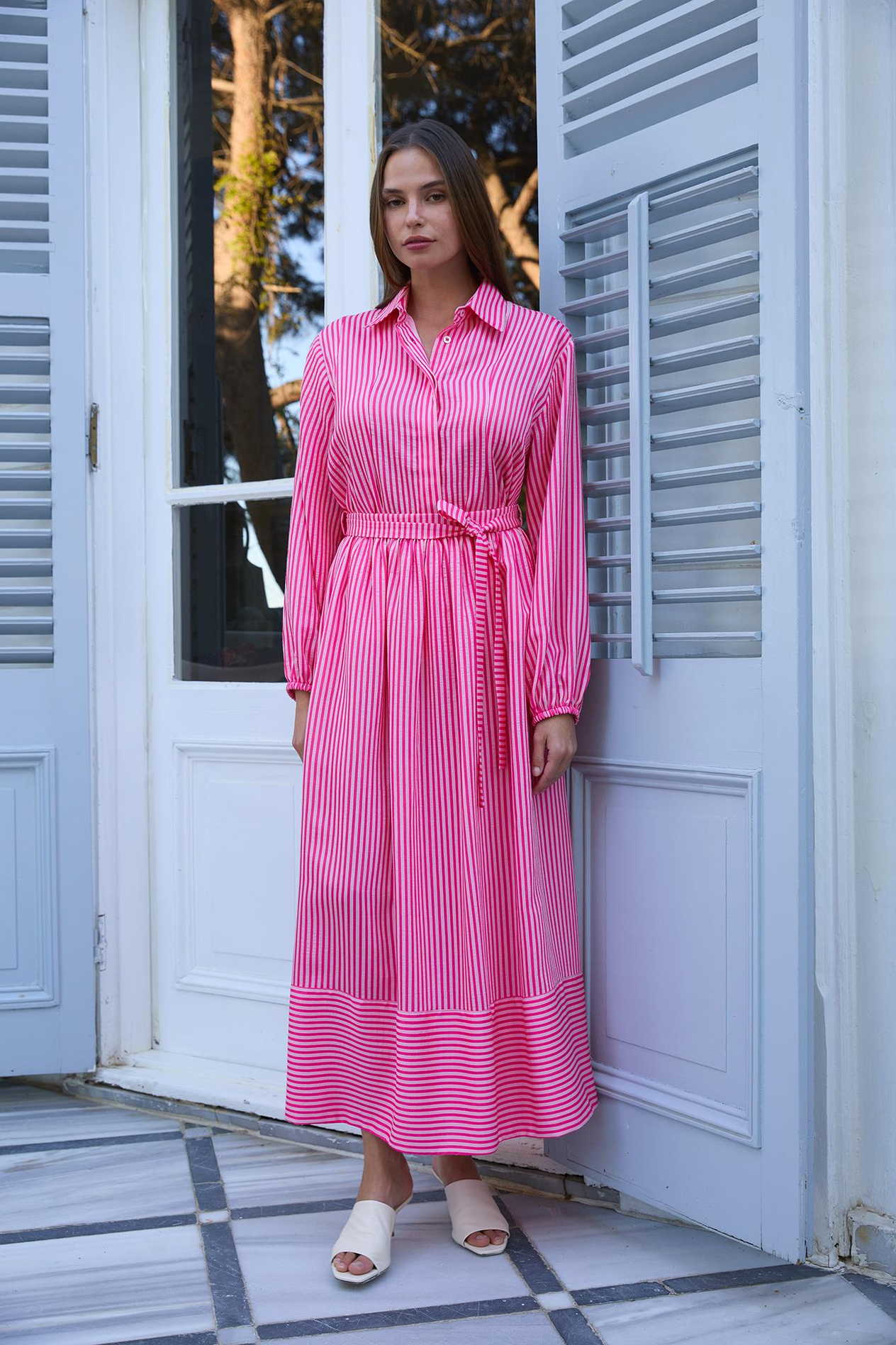 Pembe Çizgili Cotton Etek 