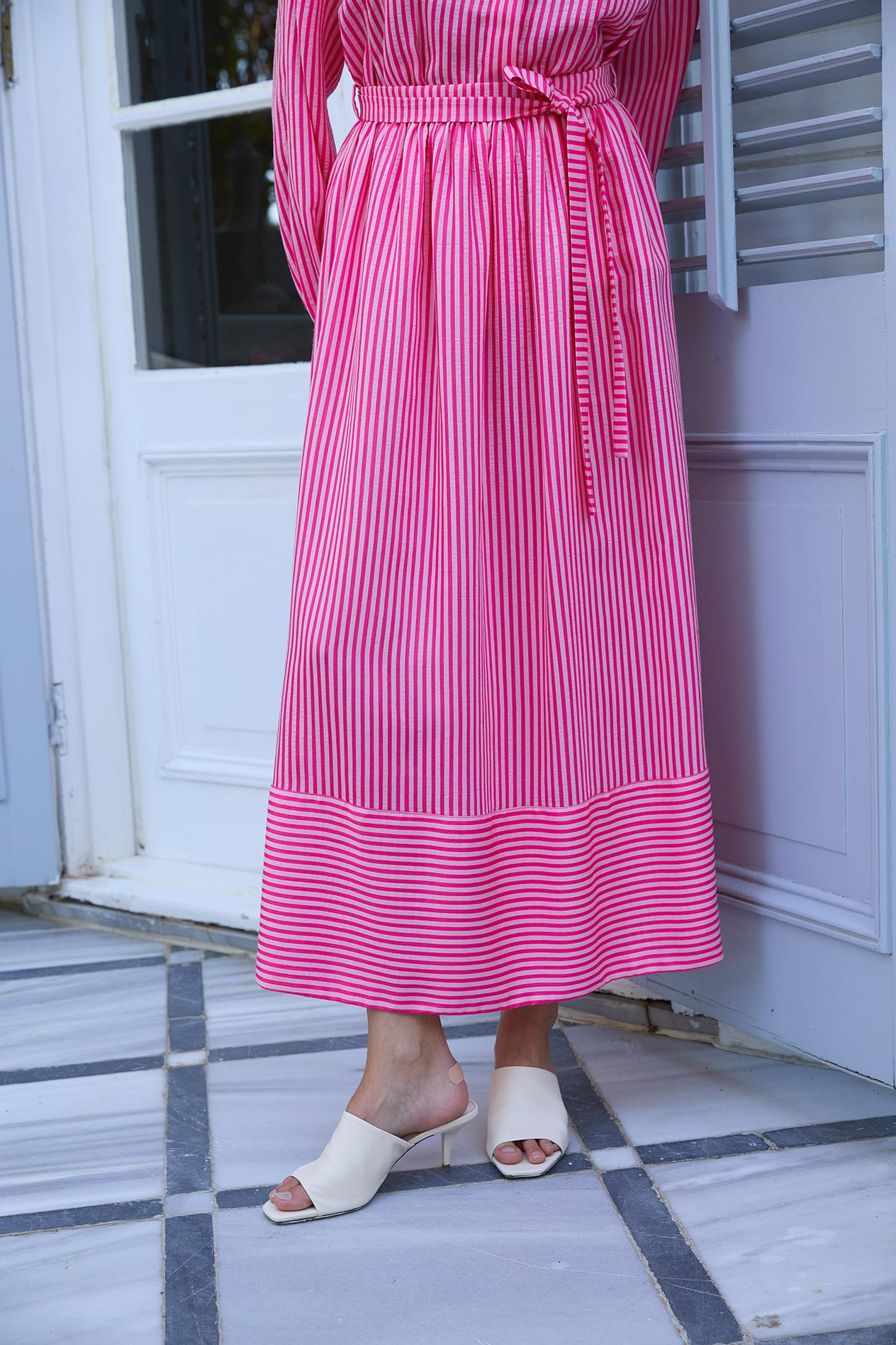 Pembe Çizgili Cotton Etek 