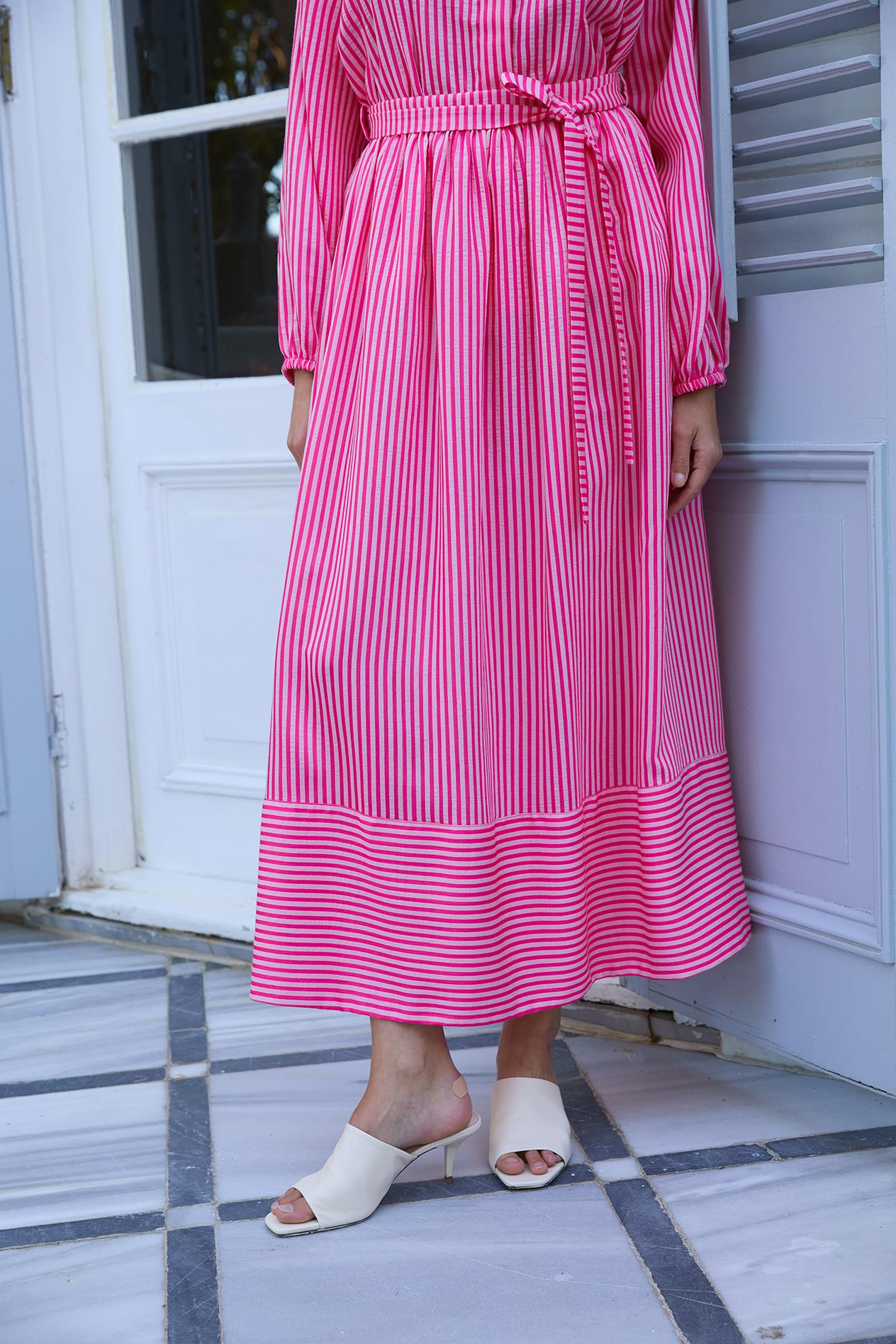 Pembe Çizgili Cotton Etek 