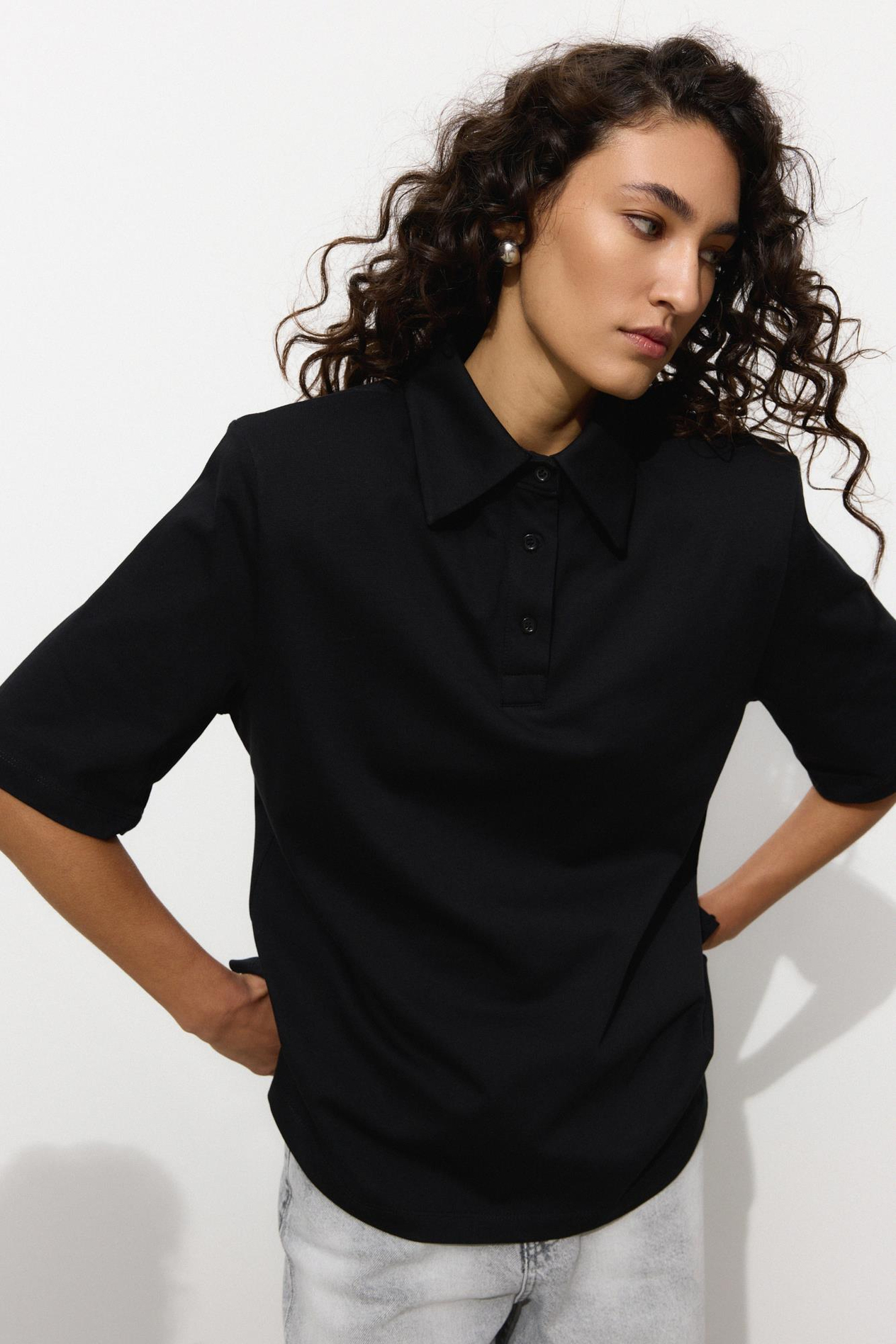 Siyah Vatkalı Polo Yaka T-Shirt