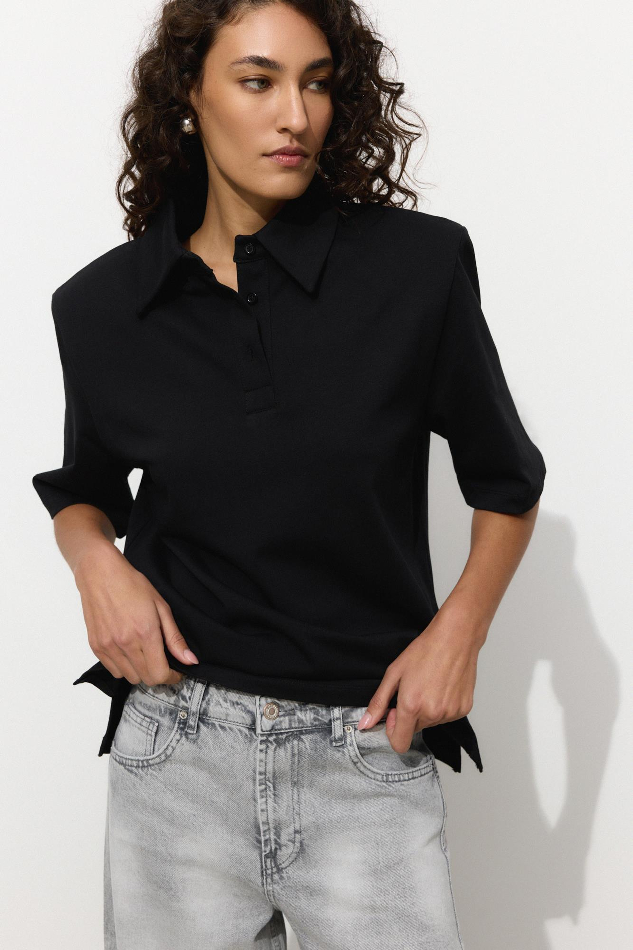 Siyah Vatkalı Polo Yaka T-Shirt