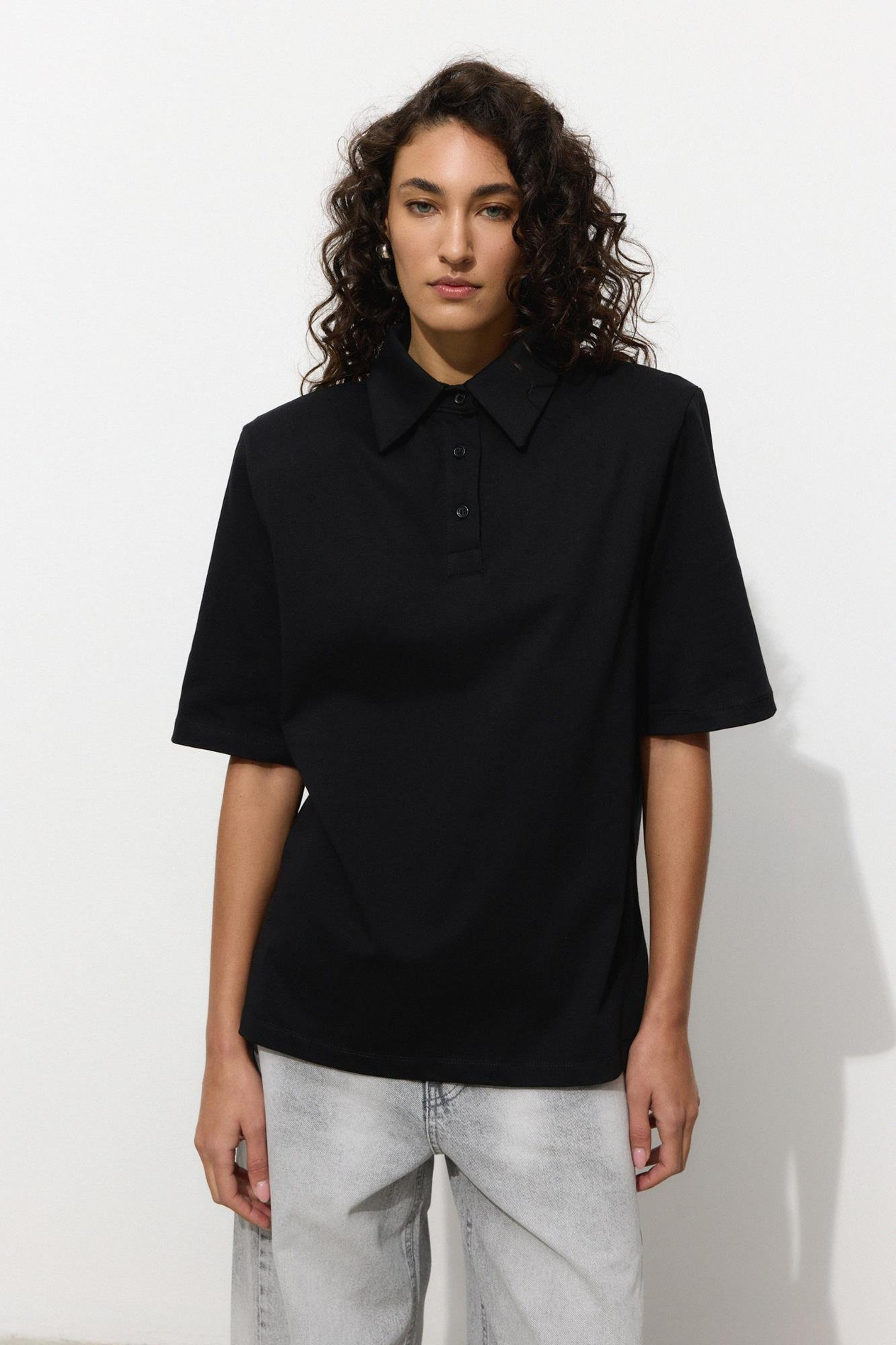 Siyah Vatkalı Polo Yaka T-Shirt