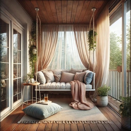 kapalı balkon dekorasyonu balkon salıncağı