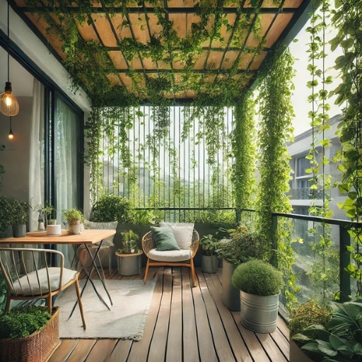kapalı balkon dekorasyonu doğal bir perde