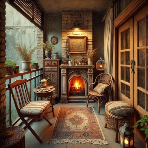 kapalı balkon dekorasyonu sahte şömine