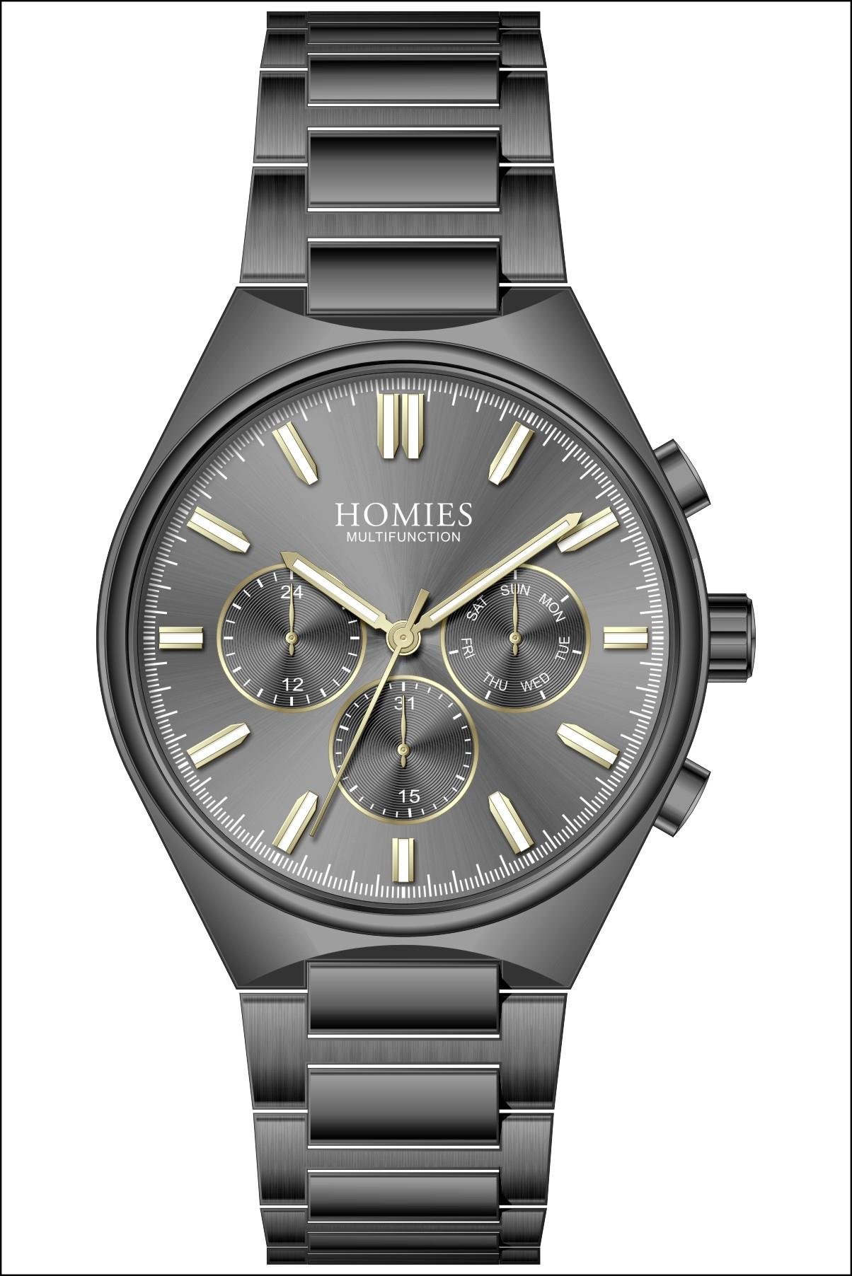 Homies Erkek Füme-Gri Renk Fonksiyonları Aktif Kol Saati + Bileklik Hediyeli