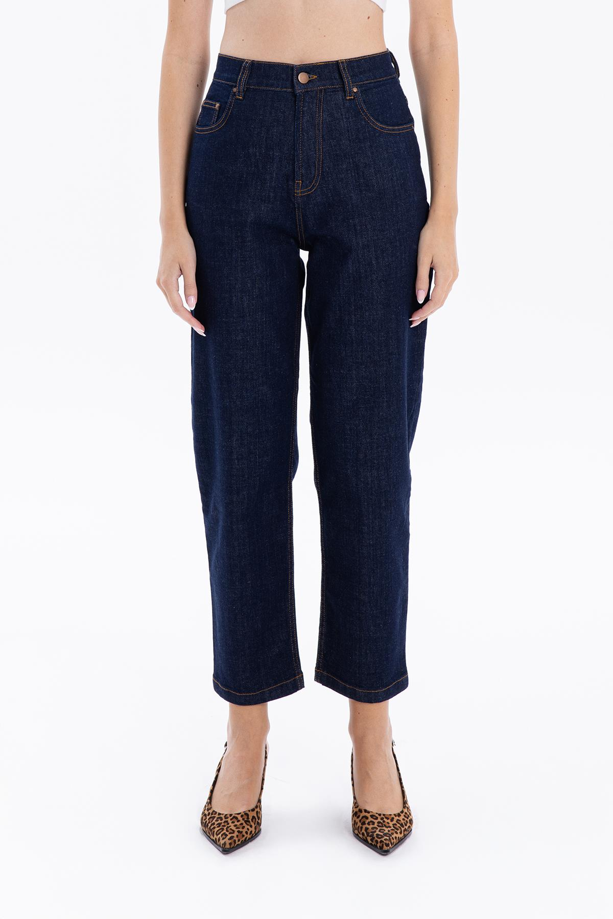 5 Cep Yüksek Bel Mom Fit Kadın Denim Jean Pantolon