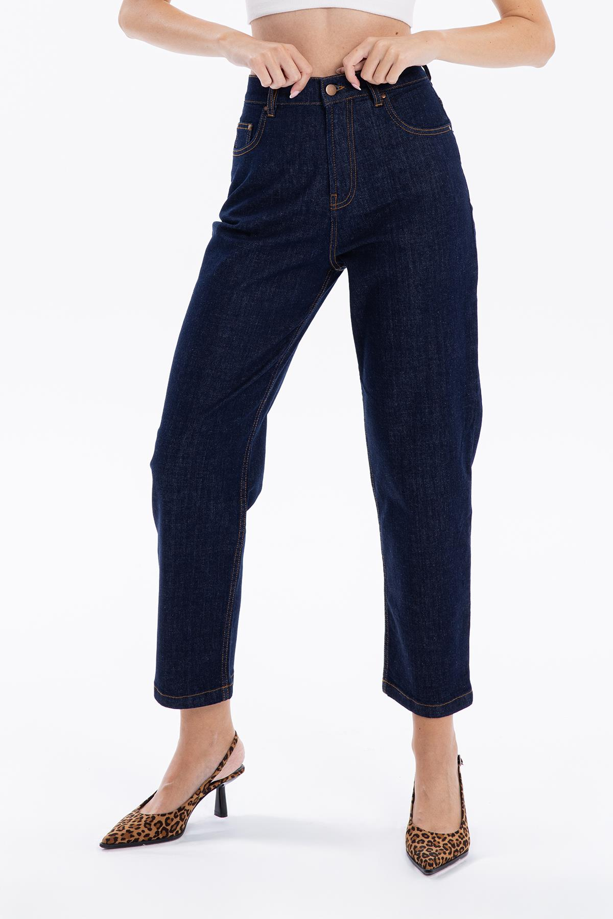5 Cep Yüksek Bel Mom Fit Kadın Denim Jean Pantolon