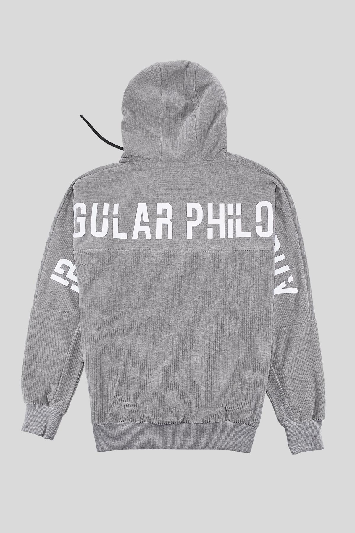 Kapüşonlu Baskı Detaylı Kadife Erkek Sweatshirt