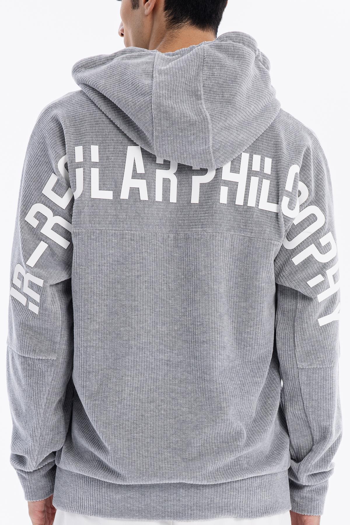 Kapüşonlu Baskı Detaylı Kadife Erkek Sweatshirt