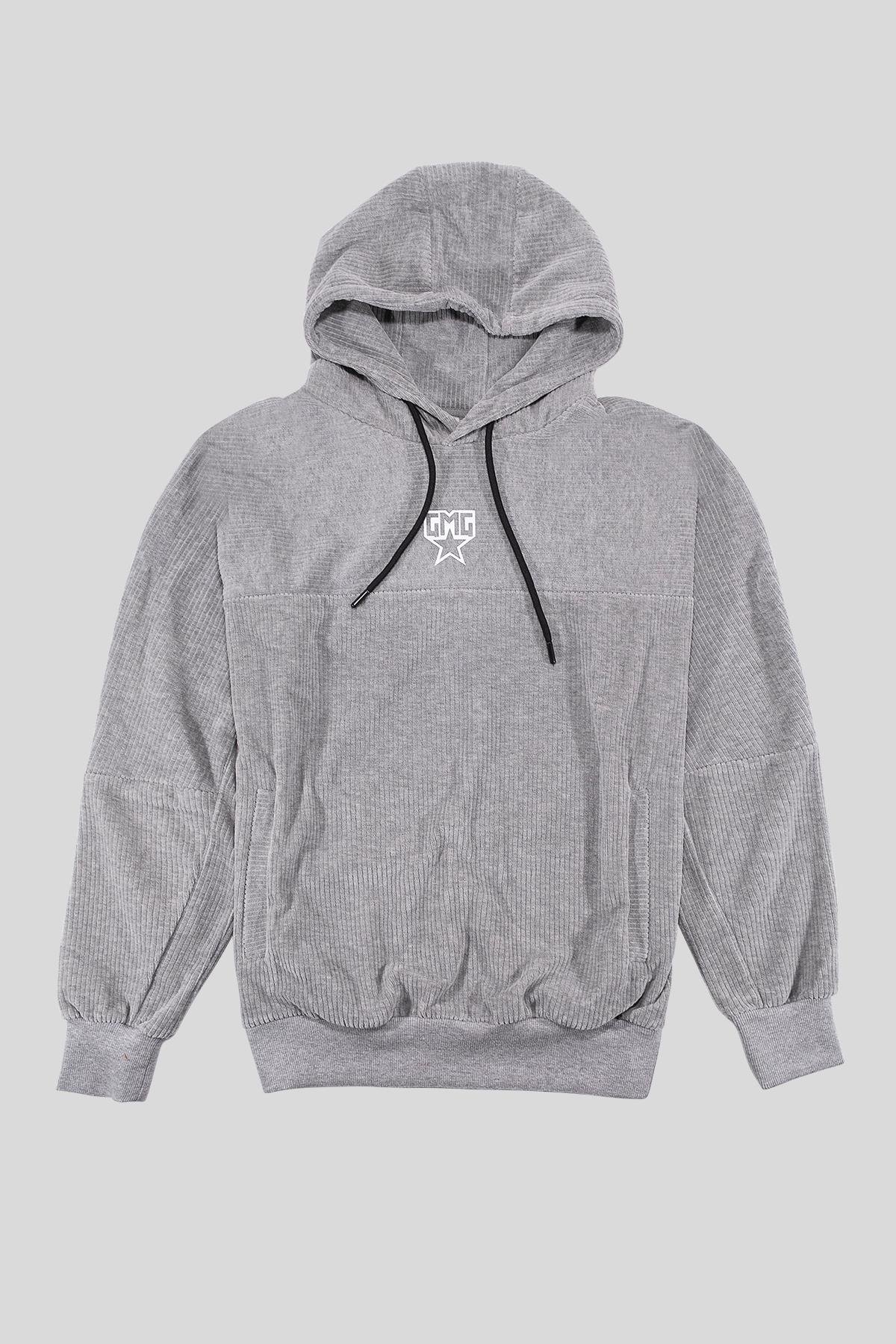 Kapüşonlu Baskı Detaylı Kadife Erkek Sweatshirt