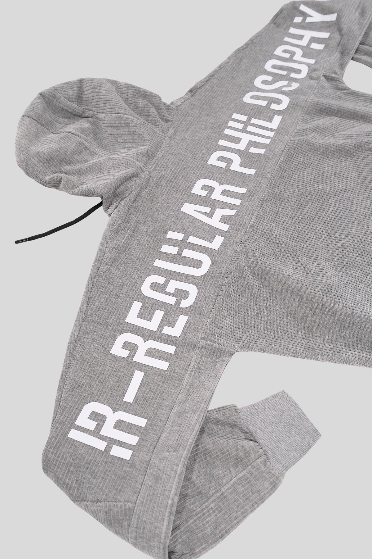 Kapüşonlu Baskı Detaylı Kadife Erkek Sweatshirt