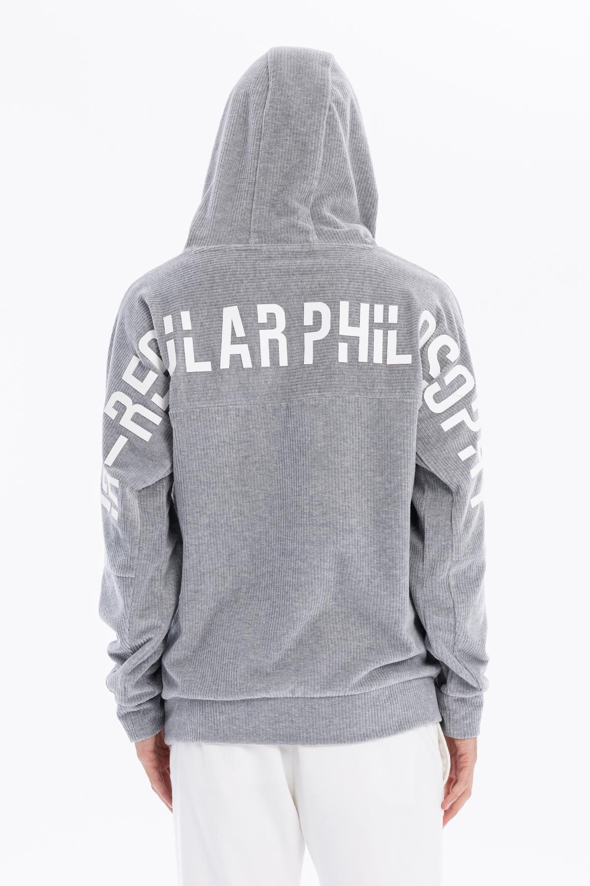 Kapüşonlu Baskı Detaylı Kadife Erkek Sweatshirt