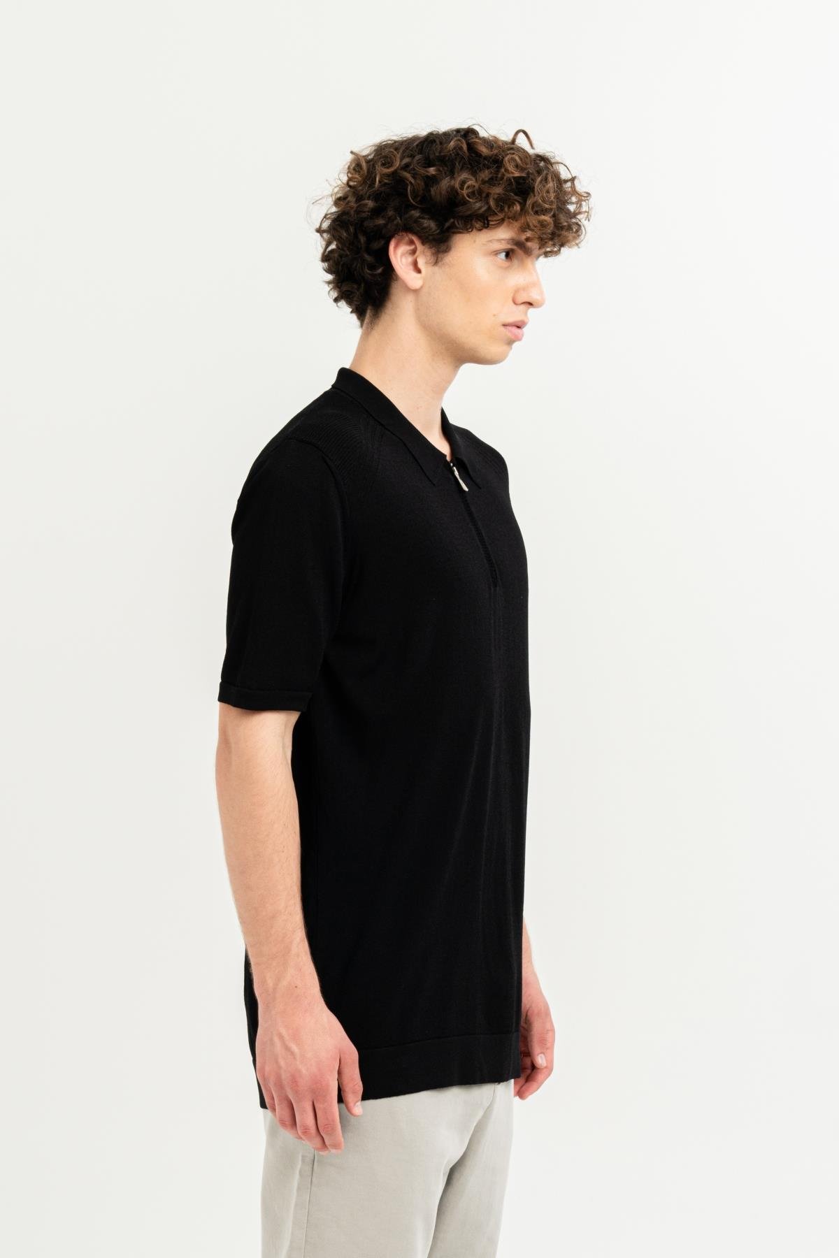 Polo Yaka Fermuarlı Kısa Kollu Slim Fit Erkek T-shirt