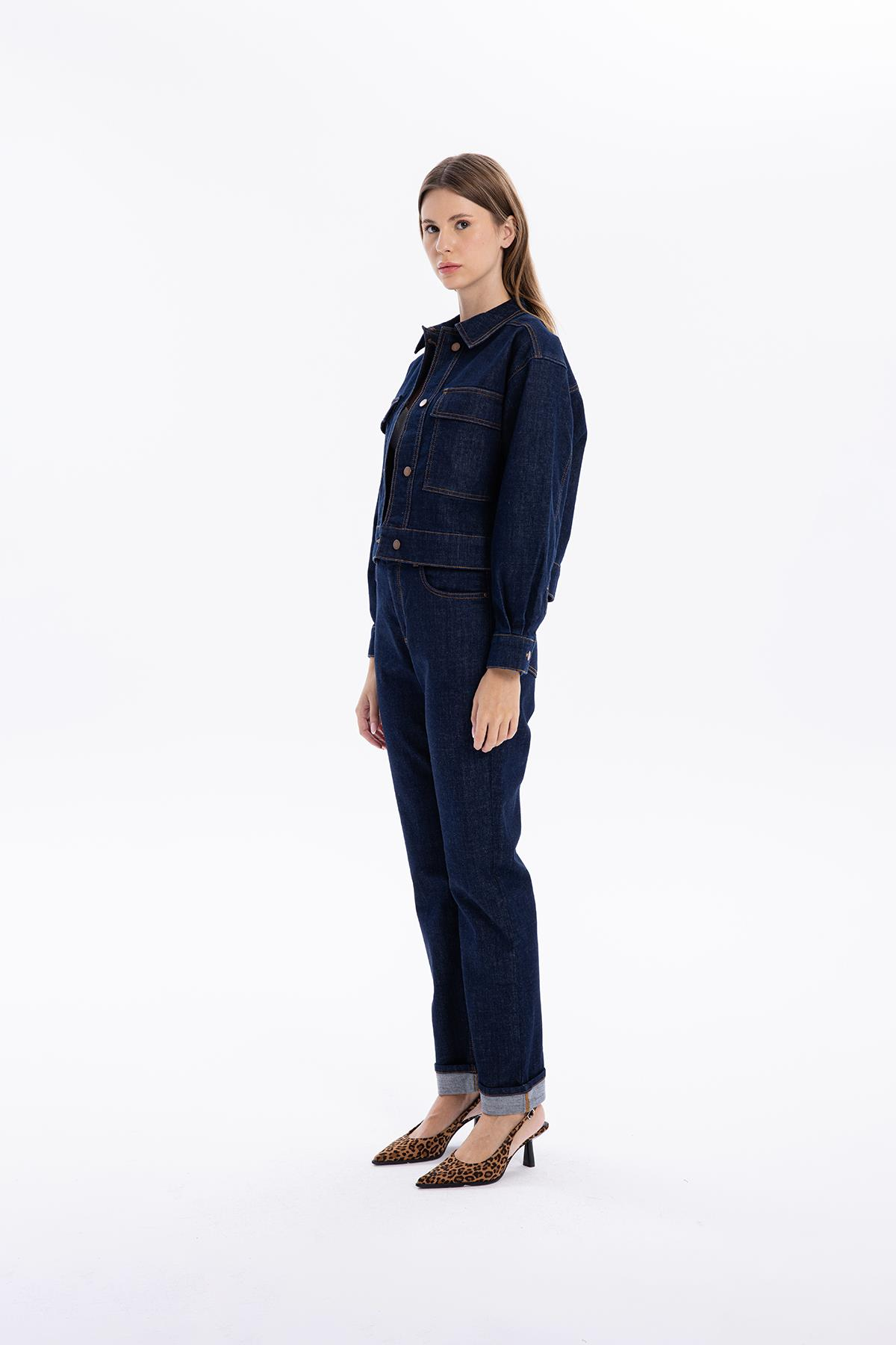 Slim Fit Cepli Denim Kadın Ceket