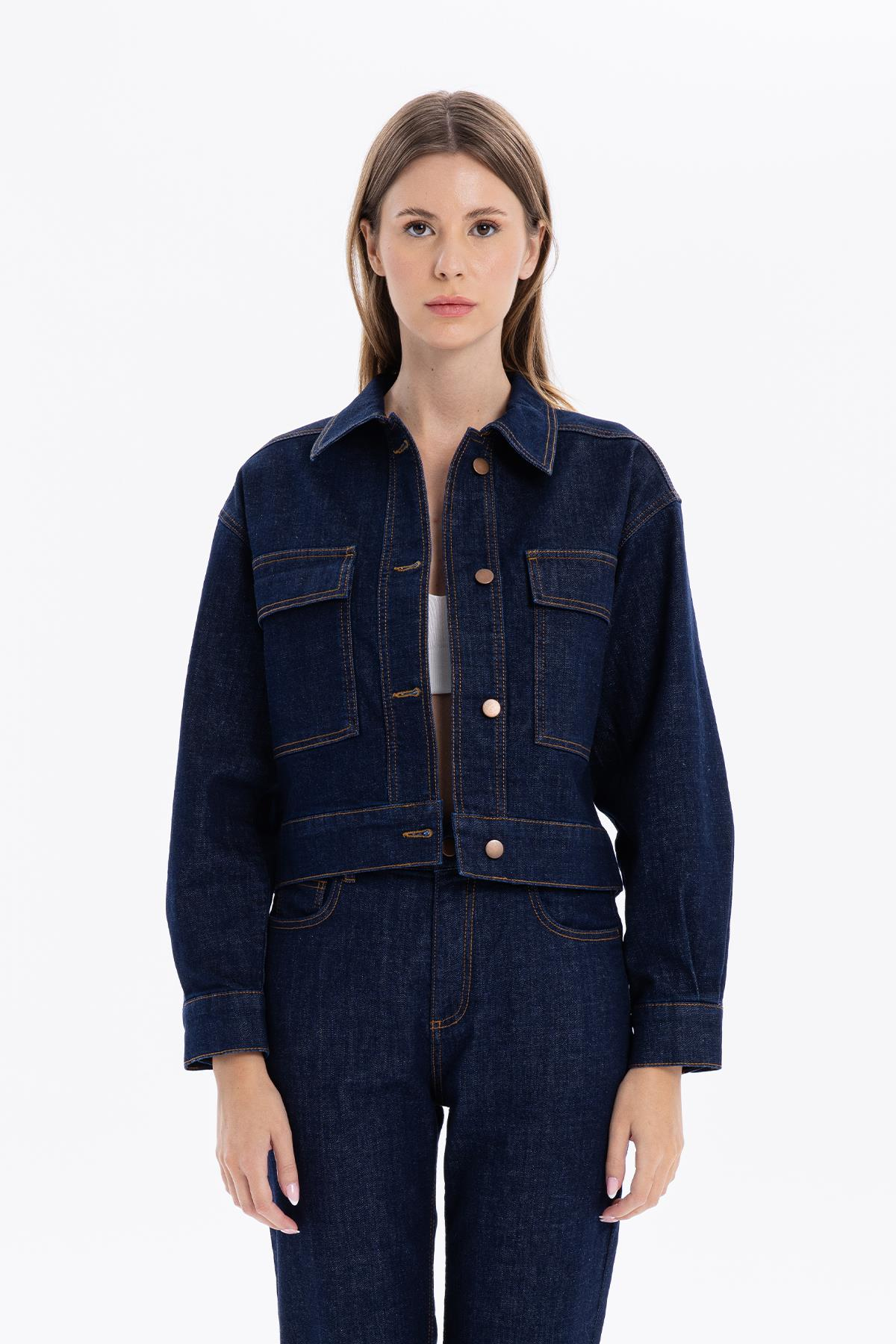 Slim Fit Cepli Denim Kadın Ceket
