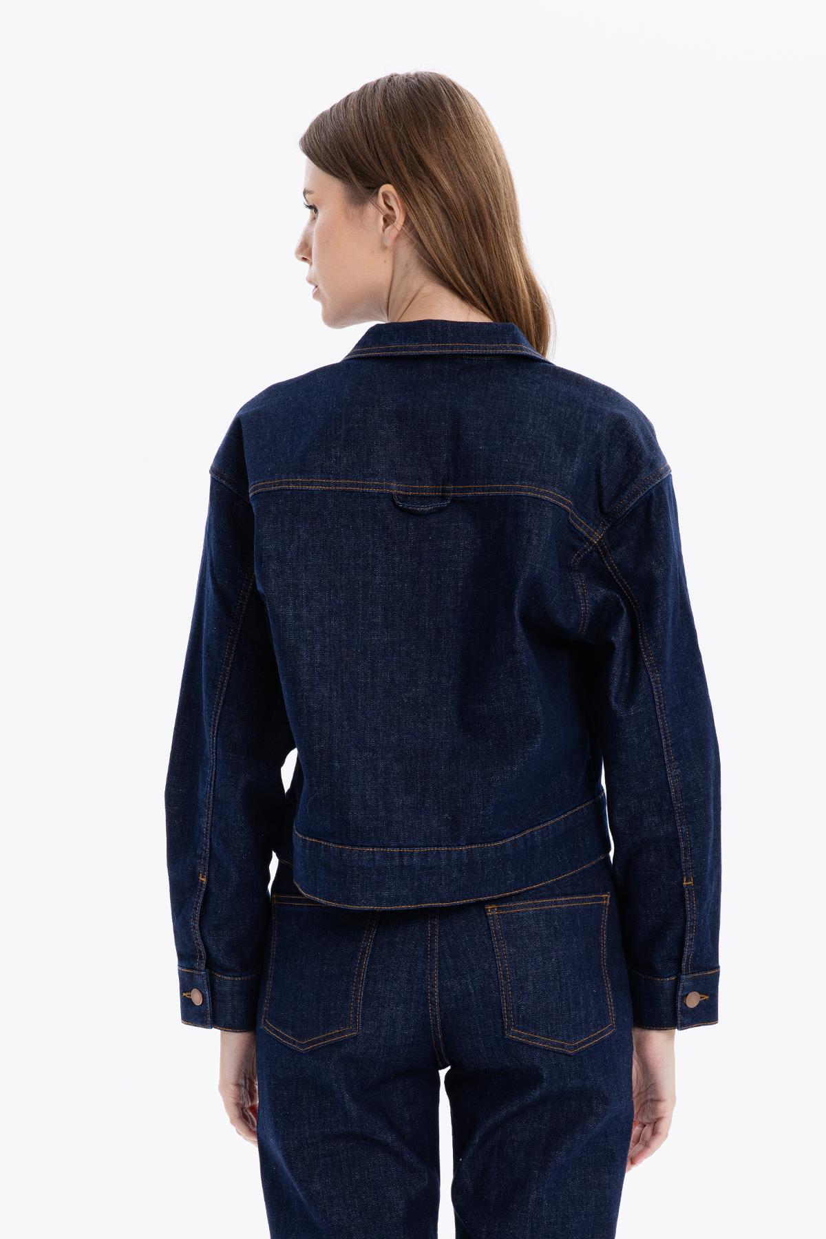 Slim Fit Cepli Denim Kadın Ceket