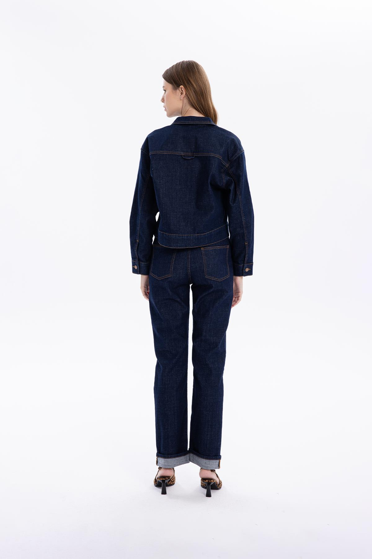 Slim Fit Cepli Denim Kadın Ceket