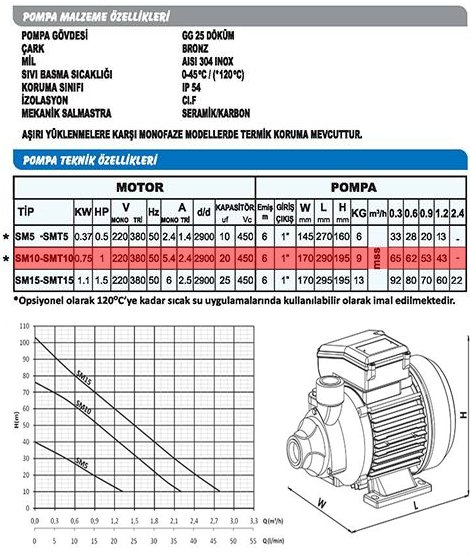 Sumak SMT10-S Sıcak Su Preferikal Pompa