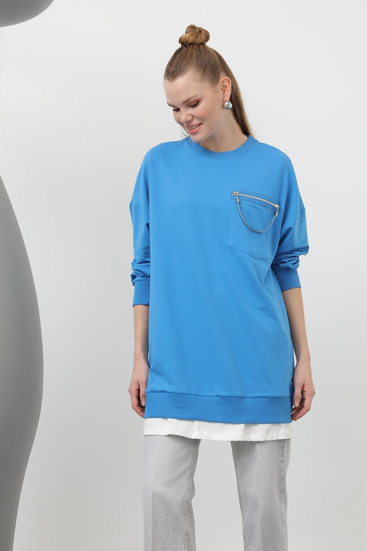 Cep Detaylı Mavi Sweatshirt 10620