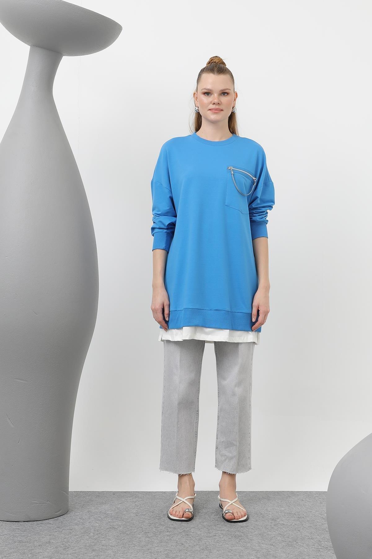 Cep Detaylı Mavi Sweatshirt 10620
