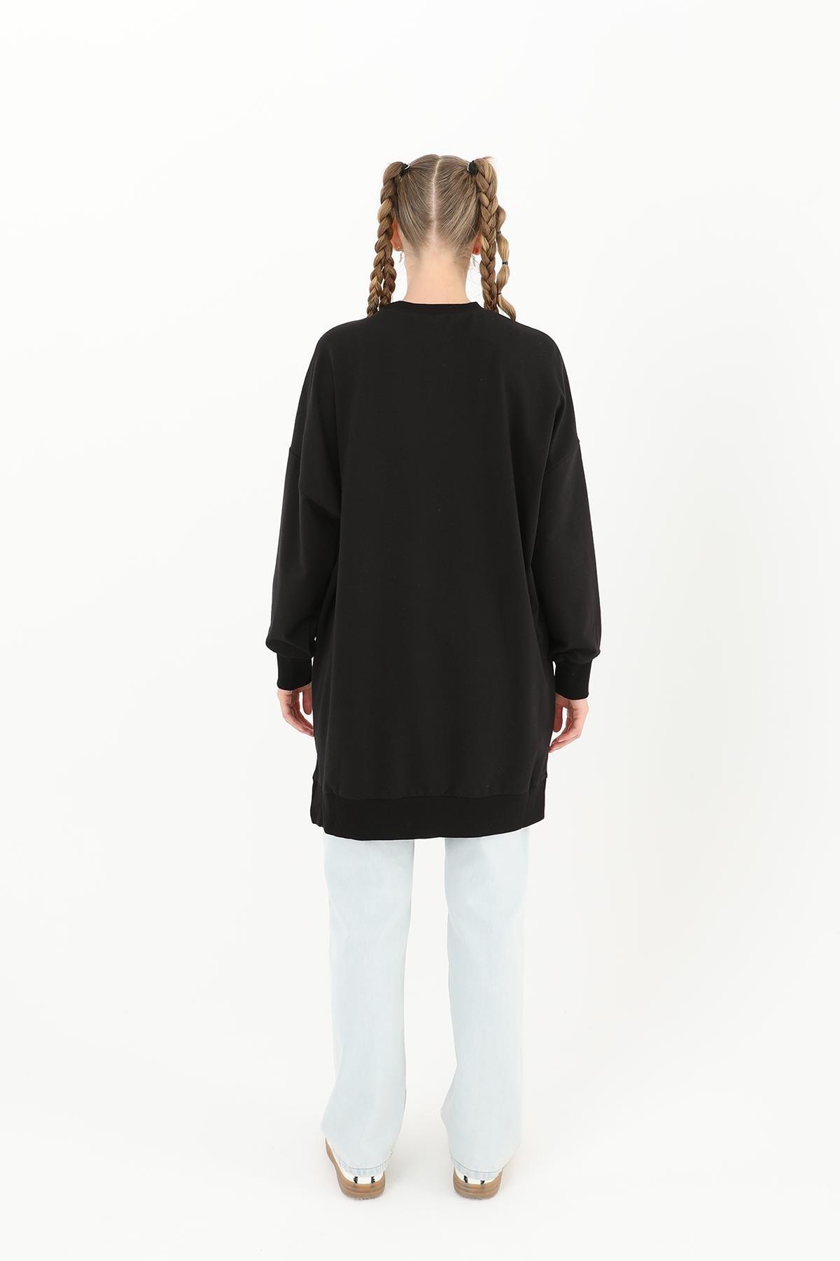 Düz Model Siyah Sweatshirt 30644