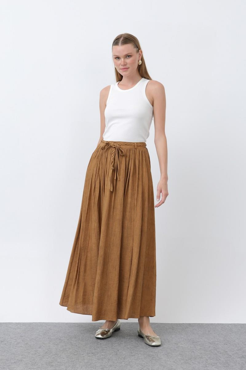 Pile Detaylı Camel Etek 18244