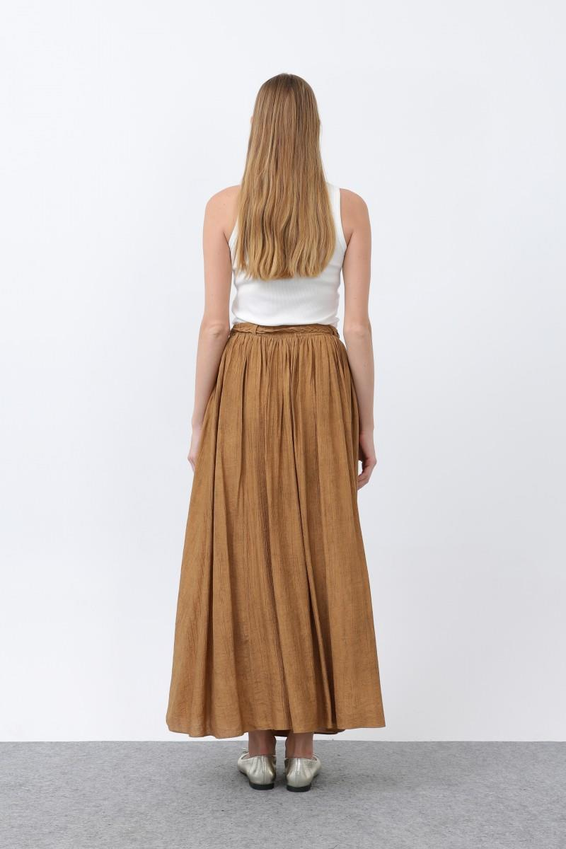 Pile Detaylı Camel Etek 18244
