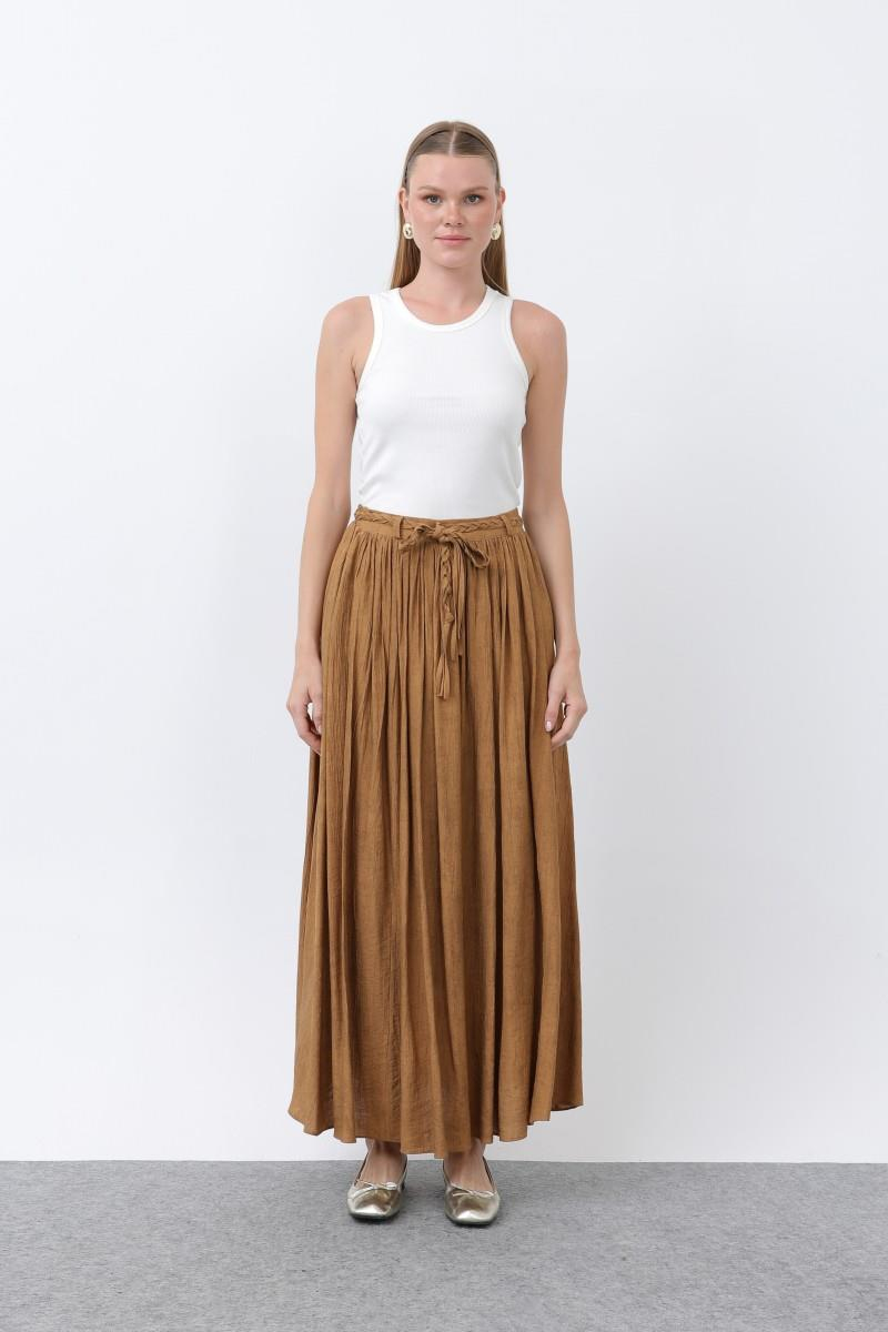 Pile Detaylı Camel Etek 18244