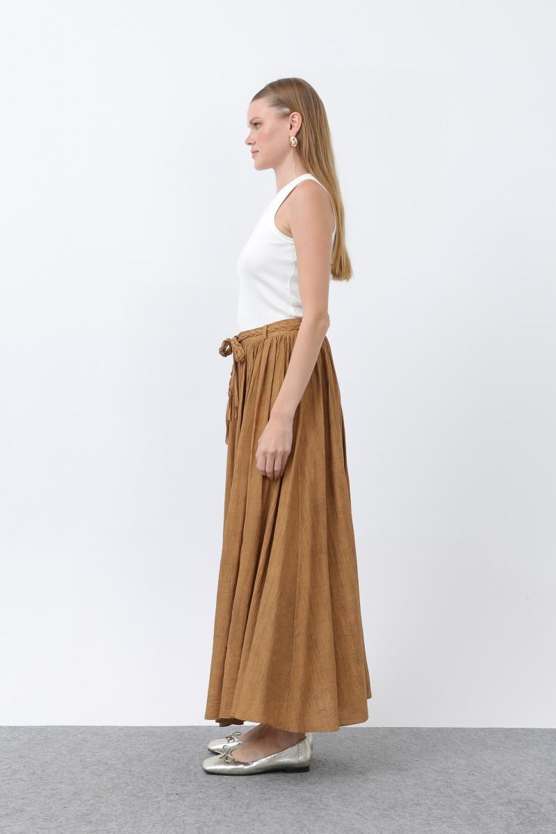 Pile Detaylı Camel Etek 18244