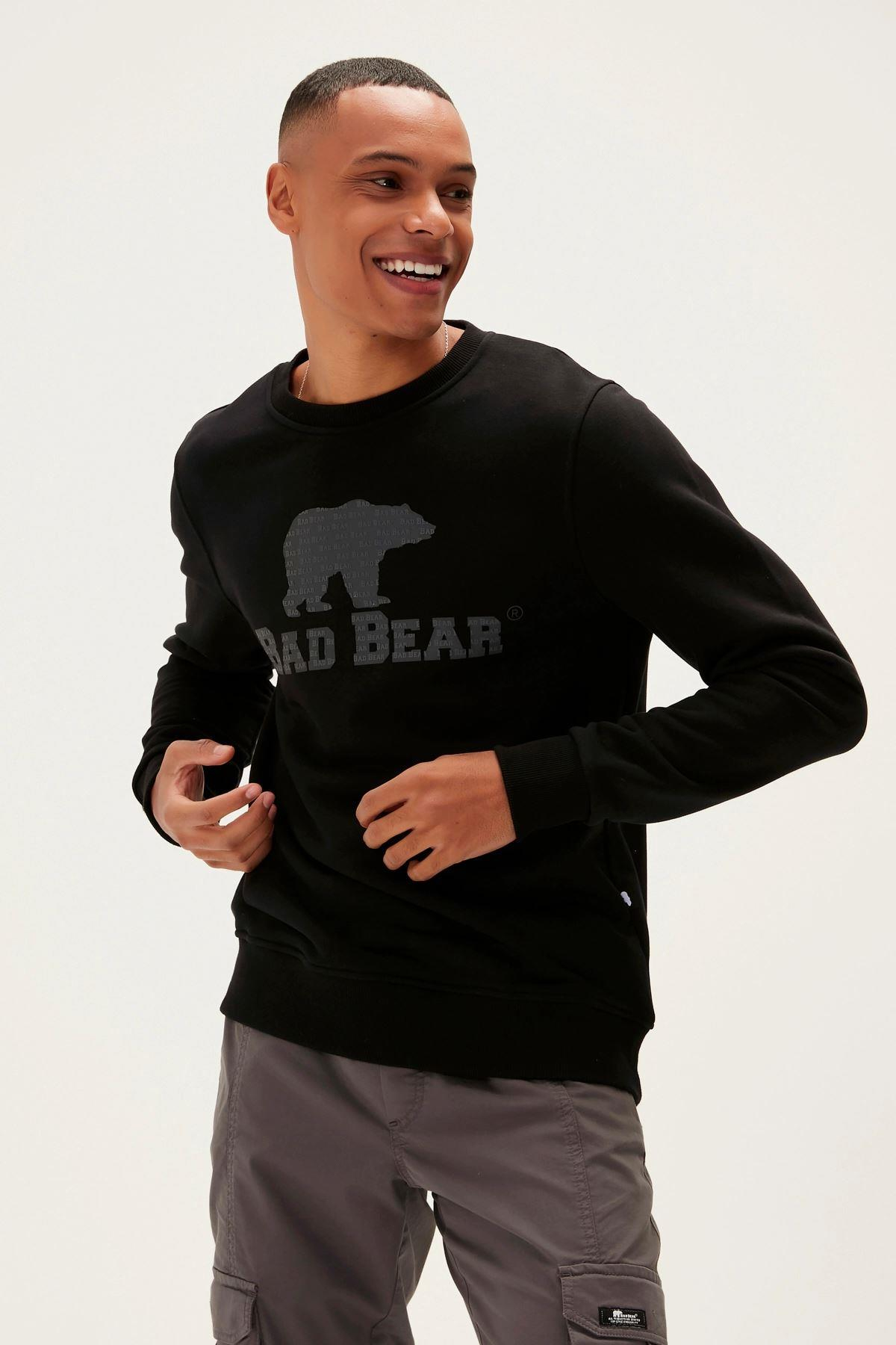 Bad Bear Logo Crewneck Erkek Siyah Bisiklet Yaka Sweat