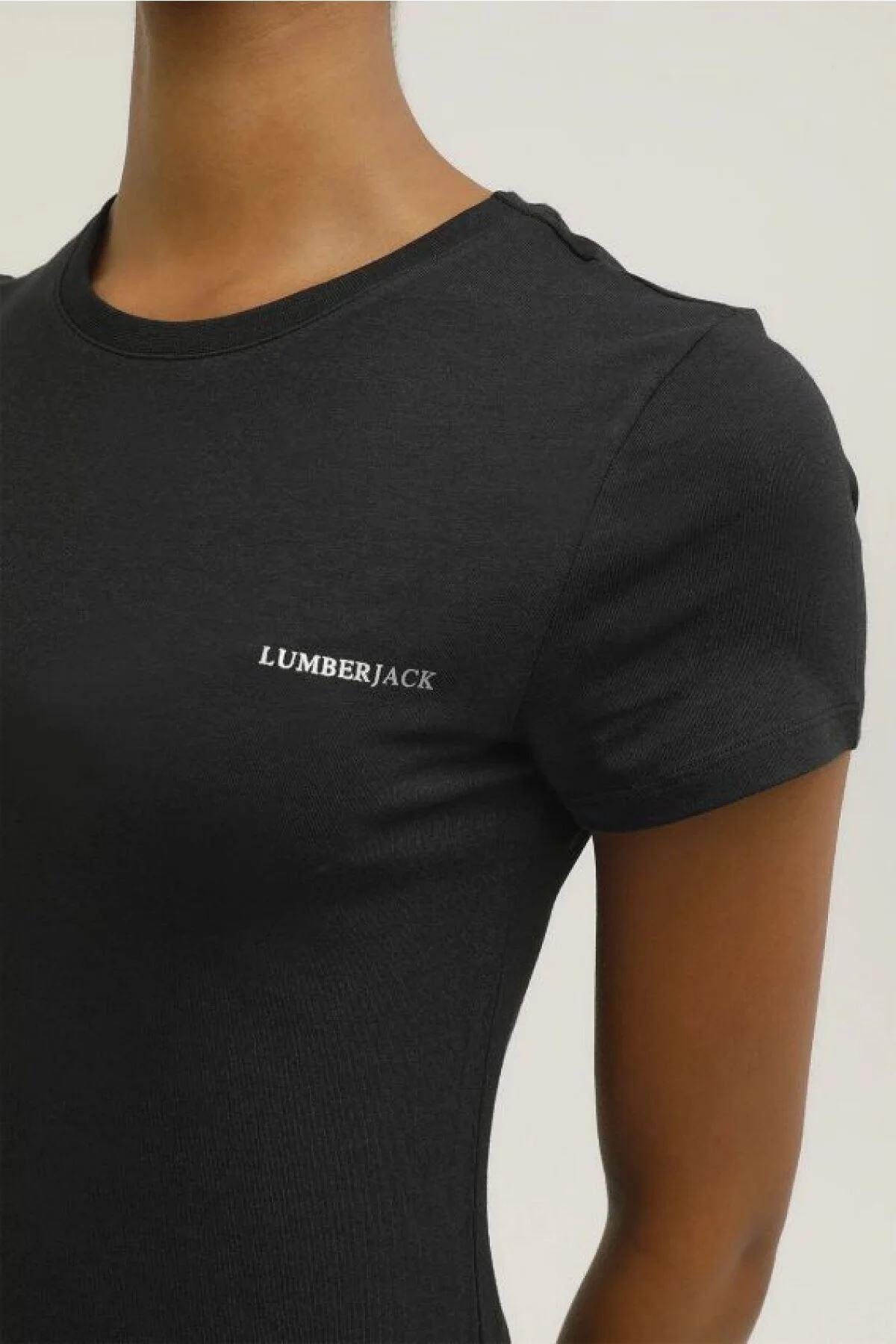 Lumberjack 3M W-Ct131 Basic Modal C Neck T-Shirt Kadın Siyah Bisiklet Yaka Tshirt