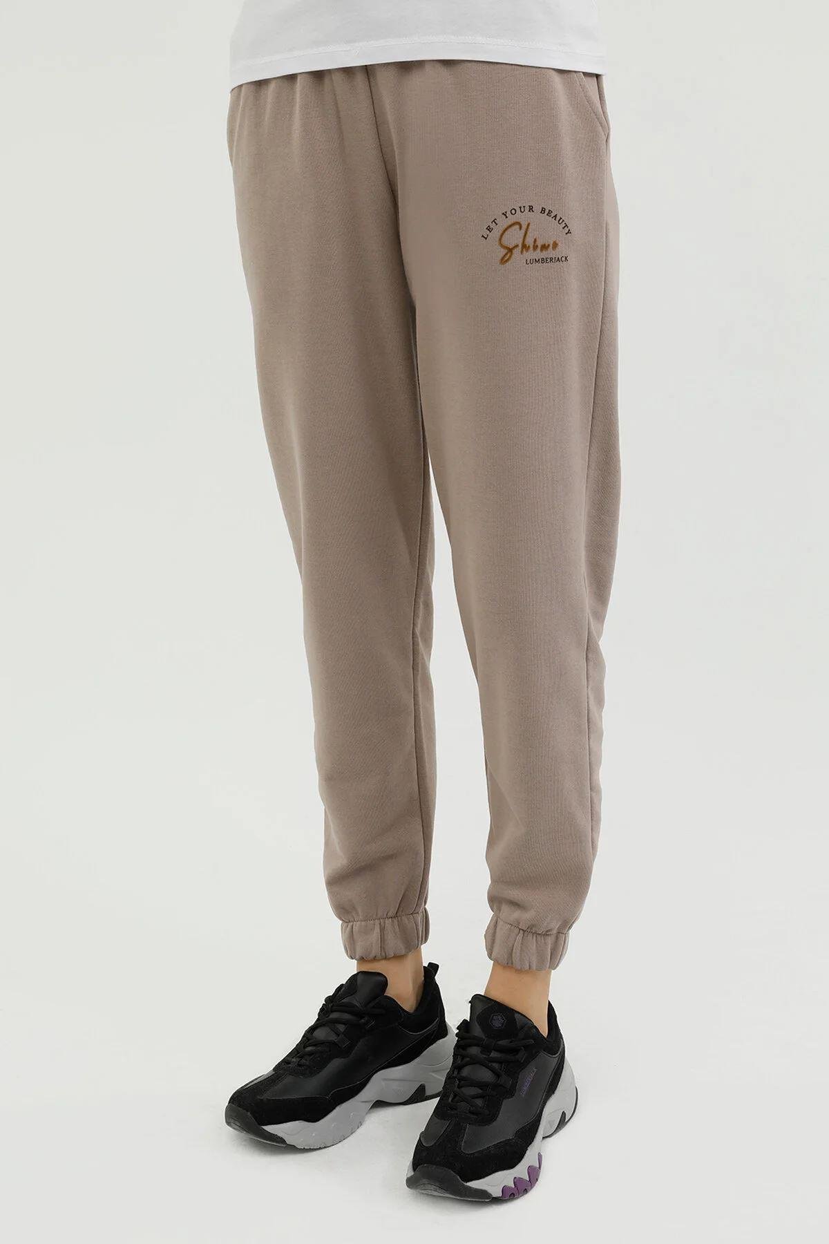 Lumberjack W-Gf44 Bena Slogan Jogger 2Pr Kadın Bej Eşofman Alt