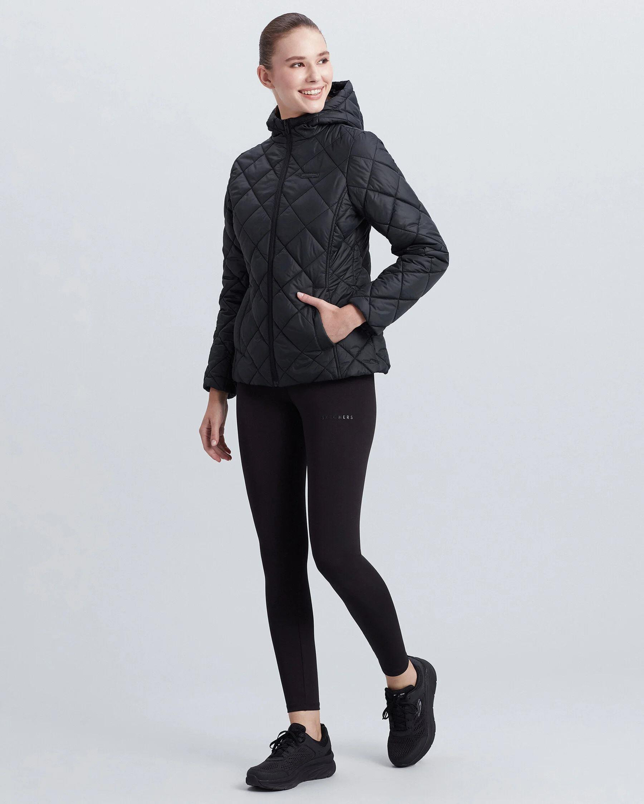 Skechers W Capitone Hooded Jacket Kadın Siyah Mont
