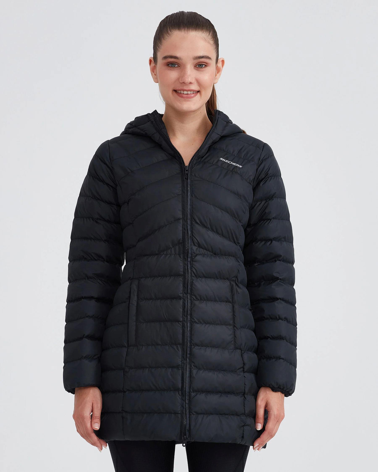 Skechers W Essential Maxi Length Hooded Jacket Kadın Siyah Mont