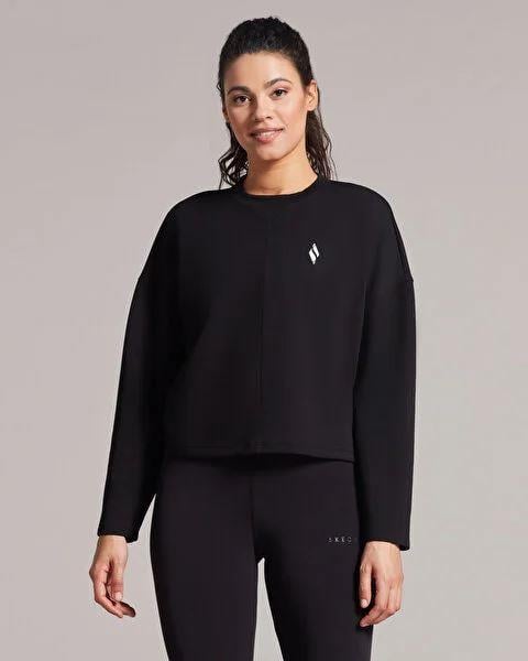 Skechers W Soft Touch Shinny Logo Crew Neck Sweatshirt Kadın Siyah Bisiklet Yaka Sweat