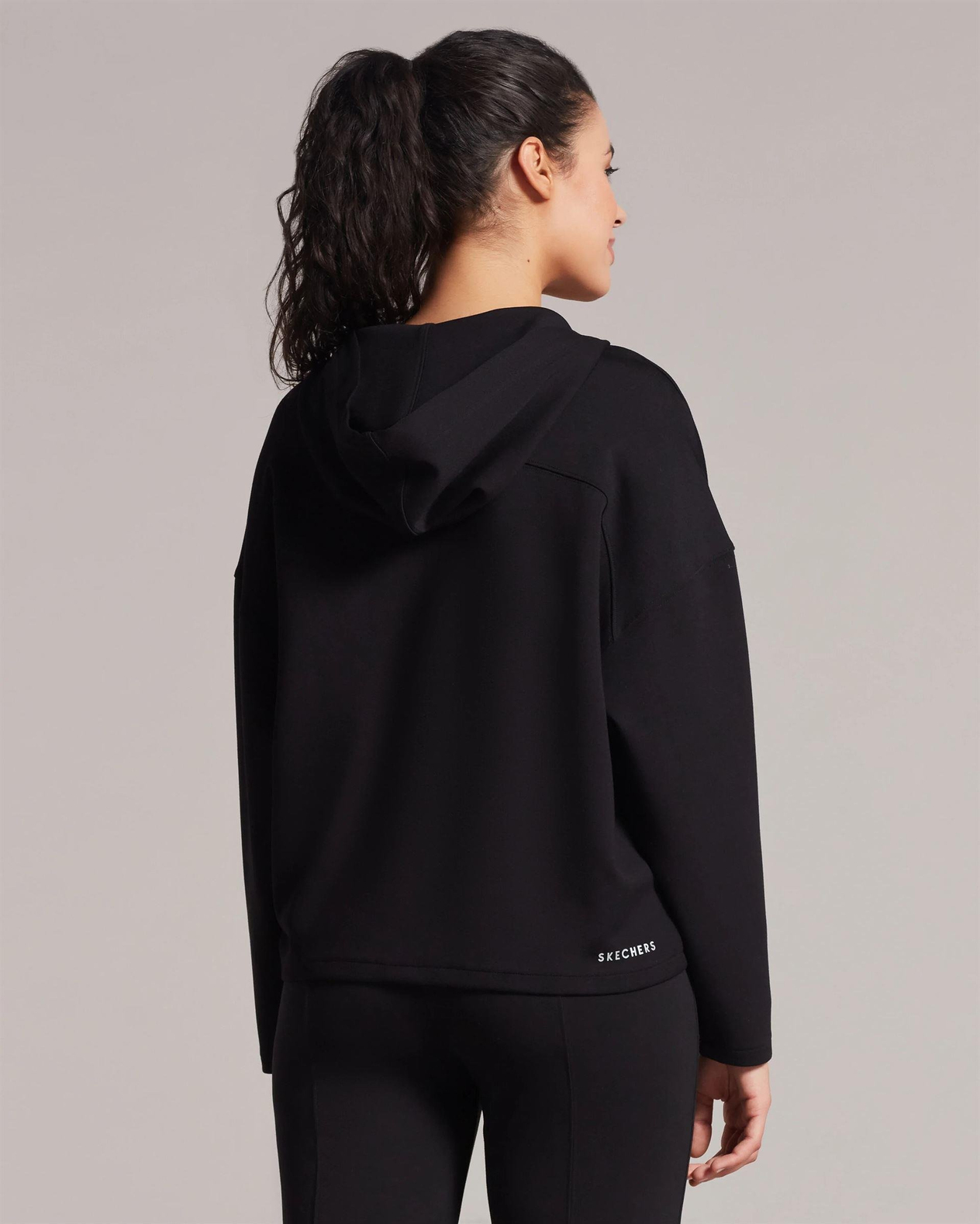 Skechers W Soft Touch Shinny Logo Full Zip Hoodie Sweatshirt Kadın Siyah Tam Fermuarlı Sweat