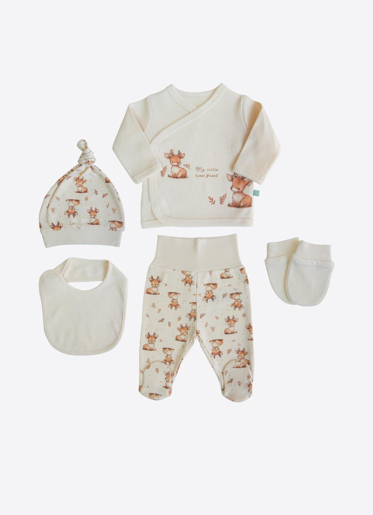 Organik Bambi 5li Hastane Çıkış Seti Natural