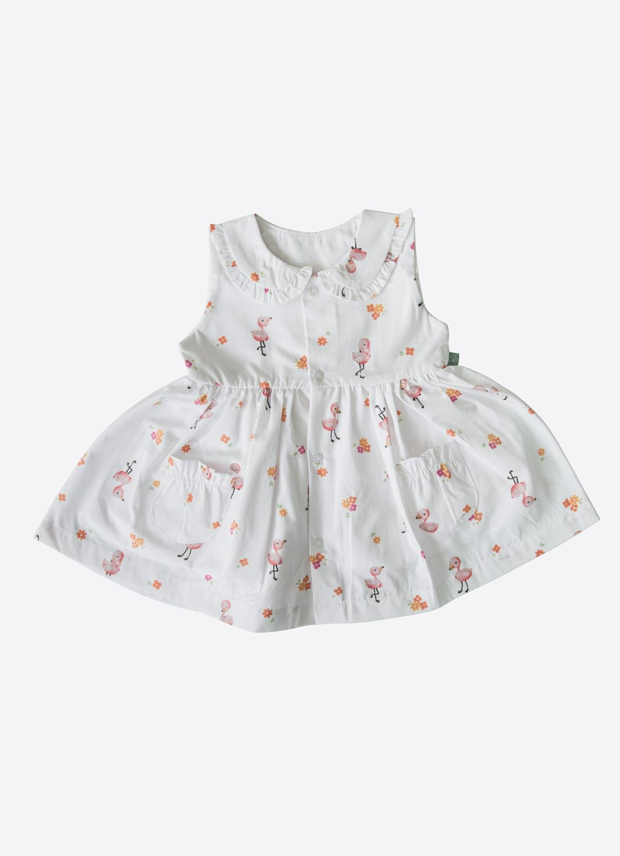 Organik Flamingo Girl Elbise Beyaz