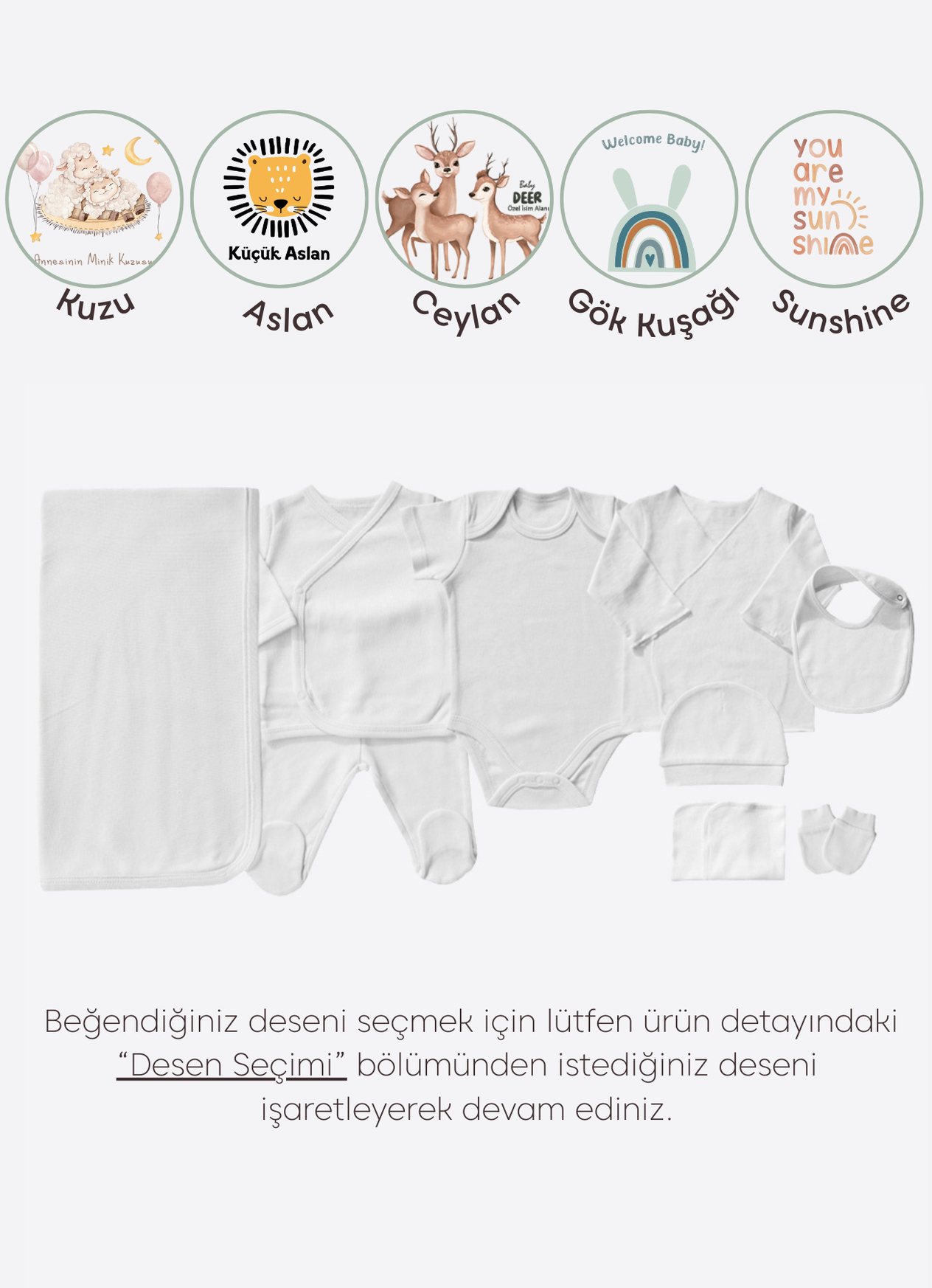 Organik İsme Özel 10'lu Hastane Çıkış Seti Beyaz