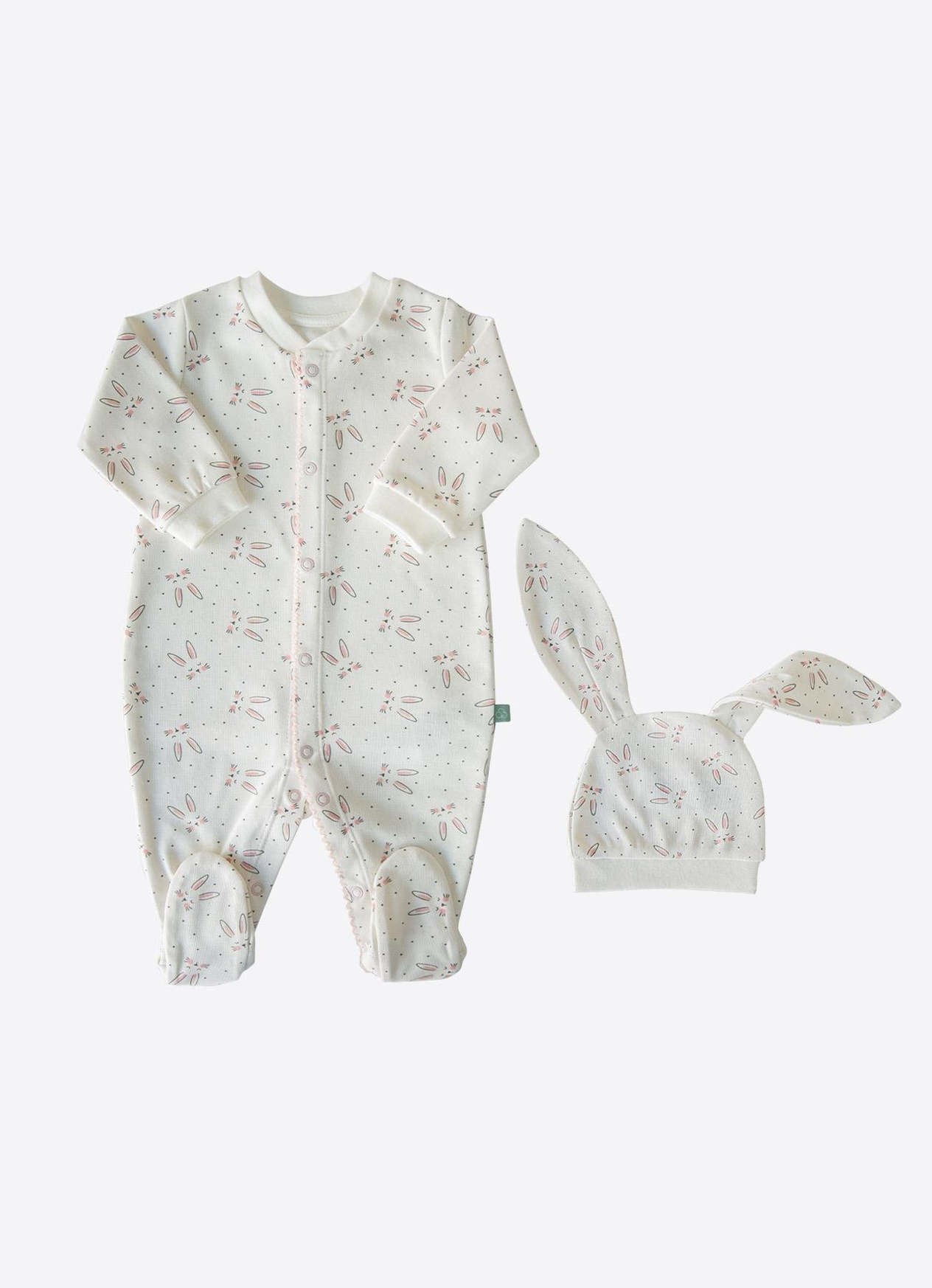 Organik Rabbit Şapkalı Tulum Ekru