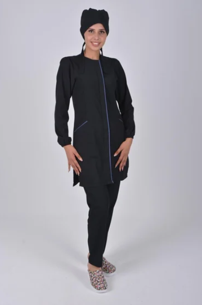 Lina Model Siyah Soft Likra Tesettür Hemşire Forma Takımı Scrubs