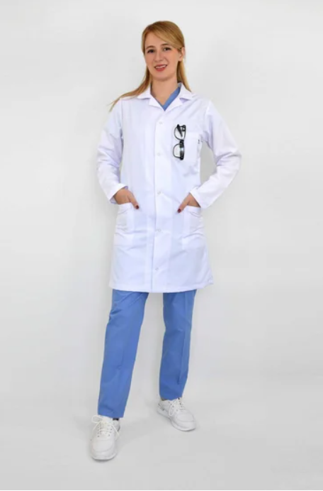 Unisex Beyaz Alpaka Vizit Önlük Klasik Yaka Doktor Hemşire Önlüğü