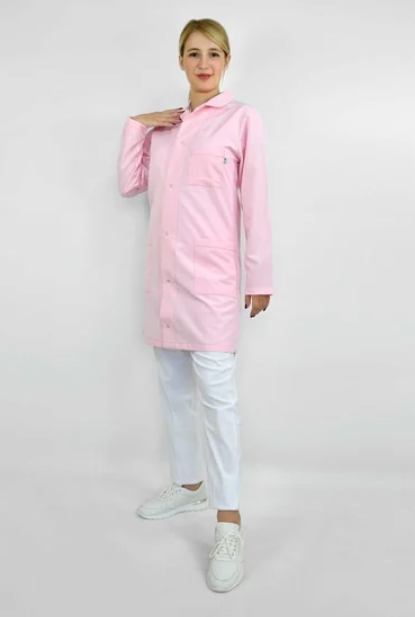 Unisex Pembe Alpaka Hakim Yaka Fabrika İş Önlüğü Labaratuvar Önlük