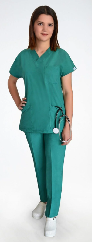 Unisex Terikoton Ameliyat Yeşili Hemşire Üniforma Takımı Scrubs