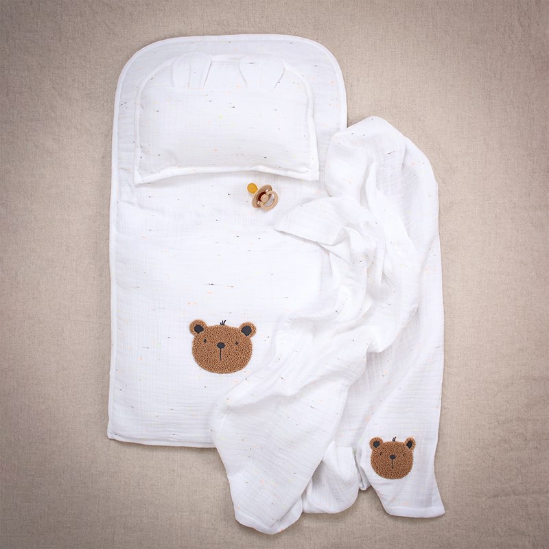 Bambu Muslin -  Altaçma Seti - Teddy - Beyaz - 40 x 70 Cm
