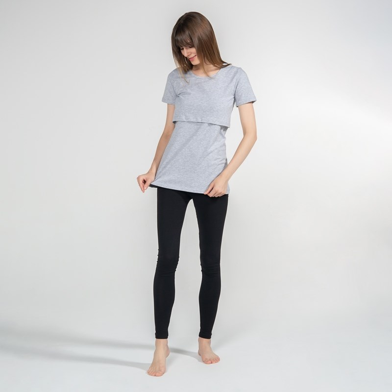 Bisiklet Yaka Emzirme T-Shirt - Letizia - Gri