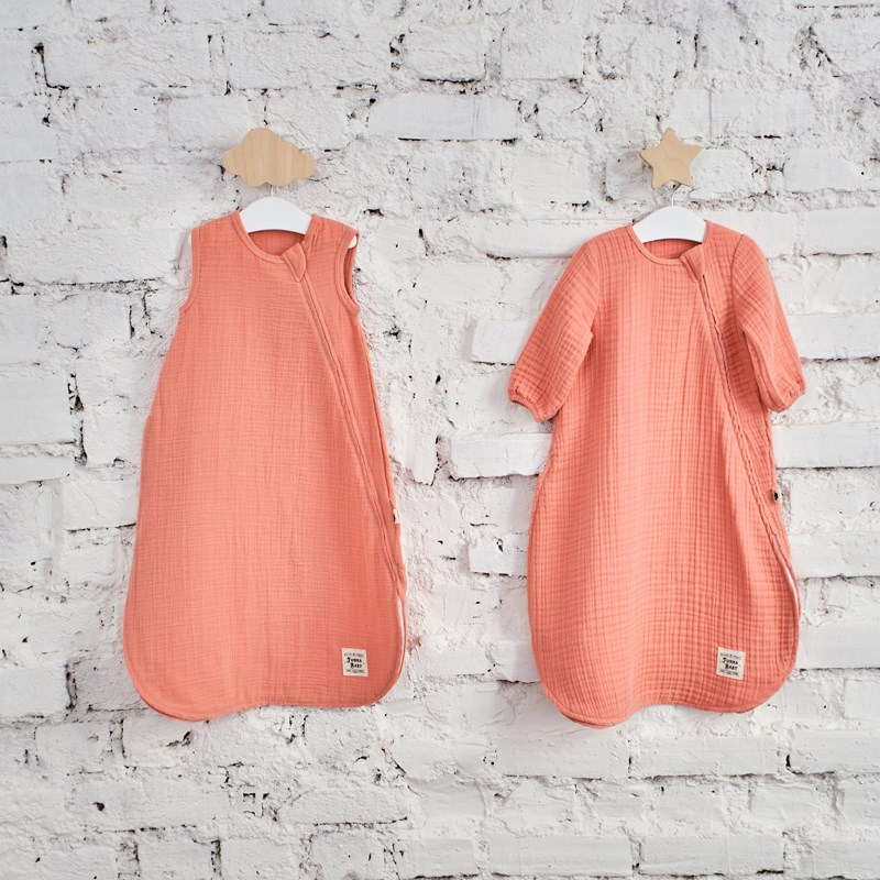 Muslin Uyku Tulumu - Kollu - Coral - Yavruağızı - 90 Cm