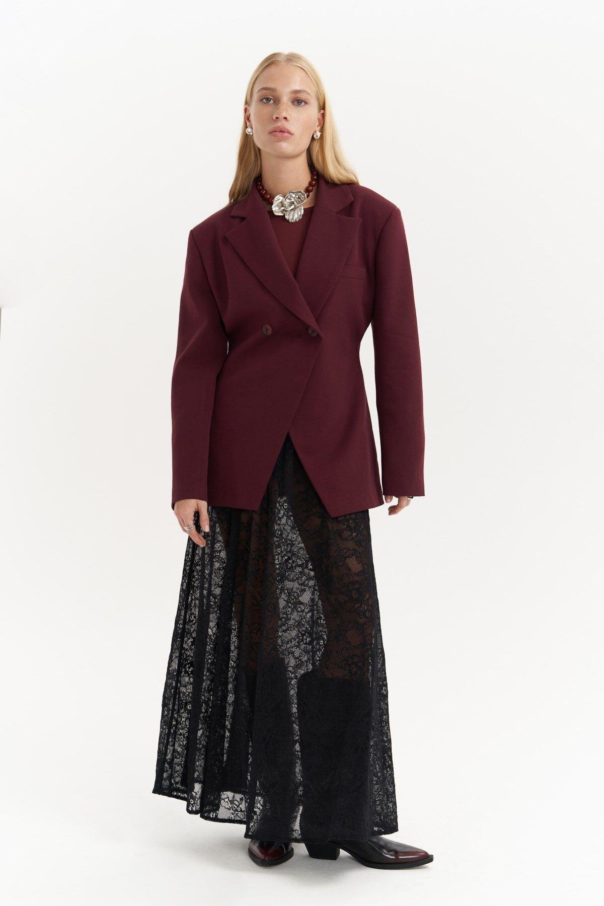 Allegany Bordo Bel Oturmalı Blazer